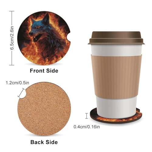 Portavasos para carro con diseño de lobo en fuego, pack de 2 miniatura 2