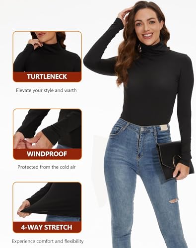 4 Pack Women’s Thermal Turtleneck Shirts, Women Turtle Neck Fleece Lined Compression Long Sleeve Base Layer Tops3