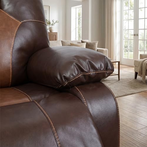 Image of Oversized Single Leather Manual Lounge Recliner Chair Bed, Brown