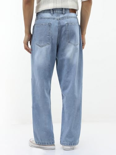 Image of Urbano Fashion Men's Loose Baggy Fit Cut and Sew Panelled Jeans Non-Stretchable