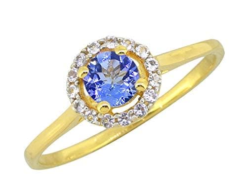 YoTreasure Tanzanite Solid 925 Sterling Silver Gold Plated Cluster Ring Jewelry2
