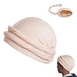 hoyuwak Halo Turban for Men Satin Lined Head Wraps with Long Twisted Straps Stretch Durags Beanie Ha