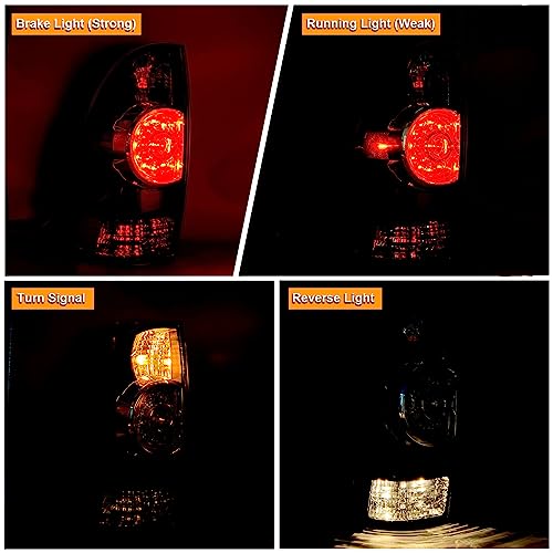Image of Tail Lights Compatible With 2005-2015 Tacoma (Black Housing Style) | Driver and Passenger Side, LED and Halogen, w / Bulb and Harness, Taillight Brake Signal Assembly
