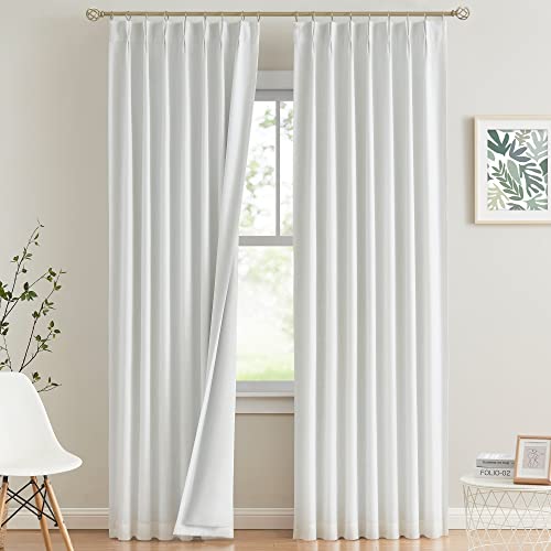 Image of Vision Home White Pinch Pleated Full Blackout Curtains Thermal Insulated Window Curtains 112 inch for Living Room Bedroom Room Darkening Pinch Pleat Drapes with Hooks Back Tab 2 Panel 40 inch Wx112 L
