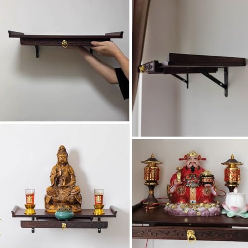 Mesa de Altar Budista de Pared de Bambú Nogal de 40x26 cm 7