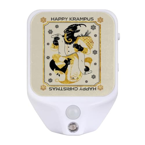 Image of Happy Krampus Plug-in Led Night Light with Auto Dusk to Dawn Sensor for Room Decor, Black Gold Adjustable Brightness Warm White Lights for Hallway,Bedroom, s Room, Kitchen, Stairway