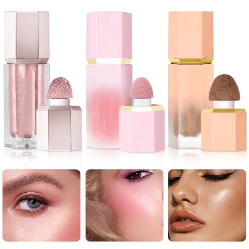 3 PCS Colorete Líquido para Mejillas, Maquillaje Colorete Líquido en Crema Gel para mejillas, Suave, Ligero y Transpirable, de Larga Duración, a Prueba de Manchas