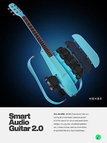Image of Enya NEXG 2 Acoustic-Electric Guitar Carbon Fiber Travel Smart Audio Guitar with 50W Wireless Speaker, Wireless Microphone, Hi-Fi Monitor Earphones, Footswitch, Charging Stand, and Gigbag(Blue)