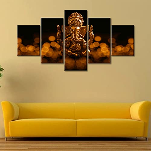 Tumovo 5 Pieces Ganesha Pictures Home Decor Lord Ganesha Wall Art For Living Room Ganesh Festival Canvas Paintings Modern Home Decor Posters And Prints Stretched And Framed Ready To Hang (60" Wx32 H) #TOP2