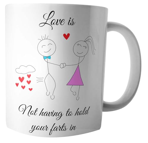 AK Giftshop Romantic Couple Mug with Funny Quote, Love is Not Having to Hold Your Farts in, Gift for Partner, Valentine's Day Anniversary Christmas (Male/Female)