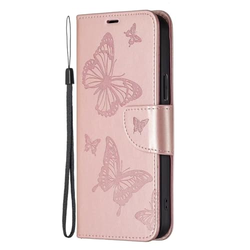 FMPCUON Funda Compatible con LG K42, Cuero Estampado Butterfly Magnetic Billetera Carcasa Vuelta Tapa Ranura Tarjeta Protección Cubierta para LG K42,Dorado