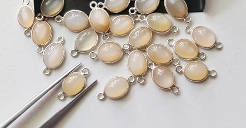 Conectores ovalados lisos de piedra lunar natural con doble bucle y plata 7