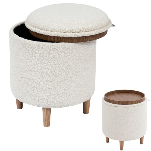 RIOGOM ® Puff Almacenaje, Banco de Almacenamiento, Reposapiés con Patas, Otomana, Boucle, Reposapies Sofa, Taburete almacenaje, Banco almacenaje, Banco almacenaje Asiento, Ø36x45.5