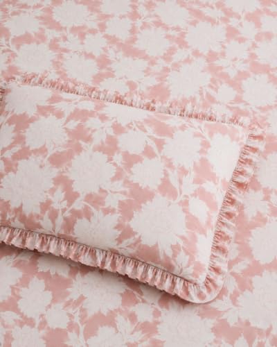 Image of 380 TC Premium Glace Cotton Elastic Fitted Bedsheet King Size with 2 Pillow Covers King Size | Double Bed with All Around Elastic (Pink Floral, Fitted Queen-60x78)