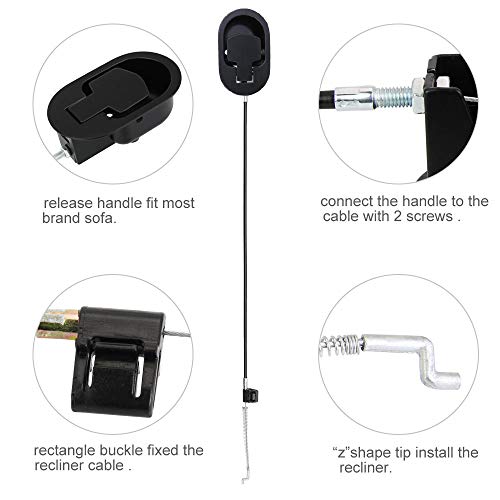 PERFETSELL Universal Sofa Chair Recliner Release Pull Handle Replacement Parts with Cable Metal Couch Style Pull Chair Release Handle fits Recliner Sofa(Black)