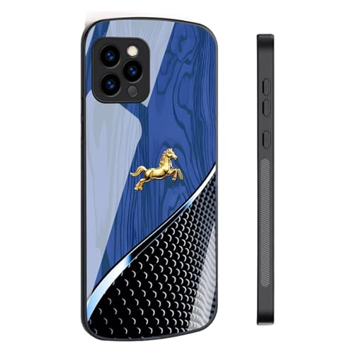 Coque magnétique iPhone 15 Pro symbole cheval doré et grain de bois noble