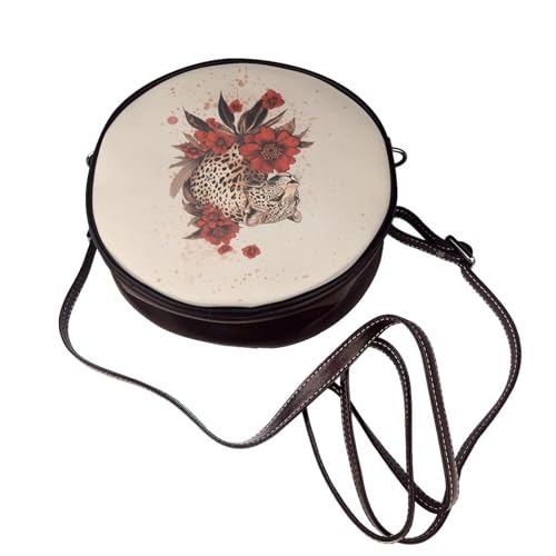 Circle Crossbody Bag for Women - elephant rain Print PU Leather Circle Purse for women4