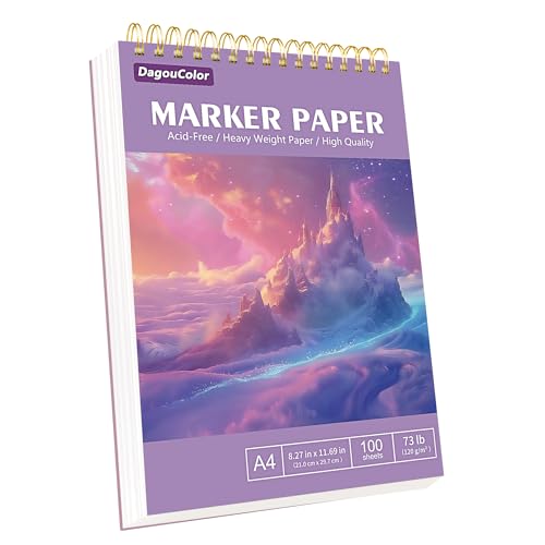 DagouColor Papier Marqueurs D'alcool, A4, 1 Pack, 100 Feuilles(200 Pages) Coussinet Dessin L'épreuve Anti - fuite, Double-côté sans Acide Spirale Livre de Croquis Artistes Enfants Adultes