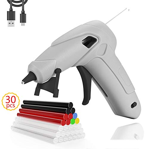 Cordless Hot Glue Gun with 30PCS Glue Sticks, Wireless hot melt Gun，USB Rechargeable Portable Mini Glue Gun Kit for DIY, Crafts, Arts and Quick Home Repair (Grey)