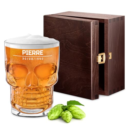 Maverton Chope à Bière Personnalisable 500 ml Avec Tête De Mort - Idee Cadeau Homme Unique - Verre a Biere Original Crâne - Cadeau Personnalisé Pour...
