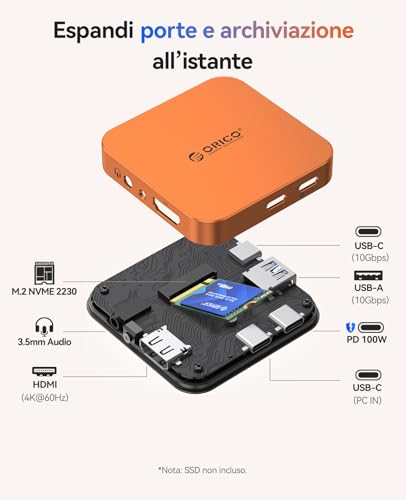 Docking Station USB-C Magnetica, Custodia SSD M.2 NVMe, Dockingstation 6 in 1 con HDMI 4K@60Hz, PD 100W, USB-A/USB-C 10 Gbps, Audio, Hub USB-C Dockingstation per iPhone/Pro Max/Dell Lenovo MG5 - Hub USB - Immagine 1