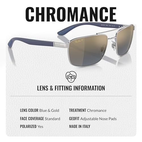 Image of Ray-Ban RB3737 CHROMANCE POLARIZED Rectangle Shape Sunglasses for Men & Women with Official Eyewear Kit