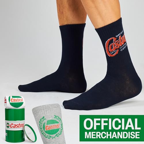 Image of Get Trend Castrol Socks for Men, Teens, 5 Pairs of Soft, Breathable, Crew Socks in Collectible Tin, Gift Set for Motorsport Fans, Gifts for Men