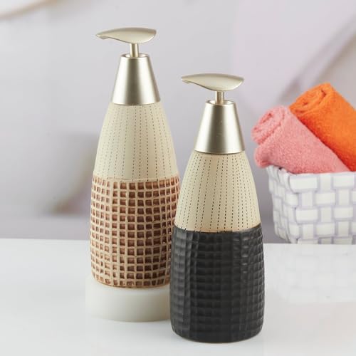 Image of SaSaSa Ceramic Soap Dispenser with Stylish Refillable Pump Bottle for Bathroom Handwash & Kitchen Wash Basin, Perfect for Hand Soap, Lotion and Shampoo, Black /Brown, (Set of 2) (10511)