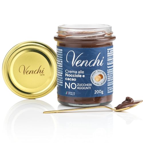 Venchi - Crema Spalmabile Cacao e Nocciola NO Zuccheri Aggiunti, 200 g - NO Edulcoranti Artificiali - Con 'Nocciola Piemonte IGP' - Senza Glutine