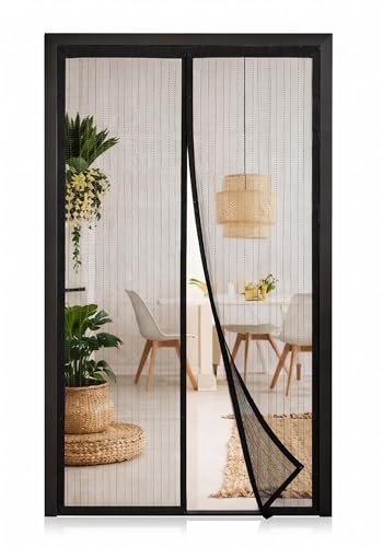 Image of DecorTwist Magnetic Mosquito Net for Door - (100x210 cm, Black) Hands-Free Auto Closing | 80 GSM Polyester Mesh | Blocks Mosquitoes, Flies & Insects | Velcro Install, Washable | Fits All Door Types