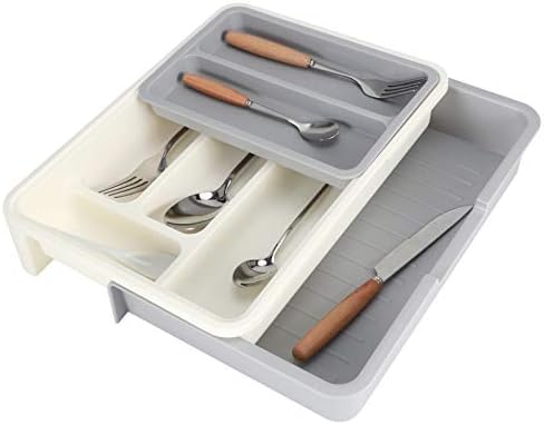 Yosoo Silverware Organizer, Expandable Adjustable Cutlery Storage Tray Compartment Tidy Drawer Utensil Organizer for Kitchen