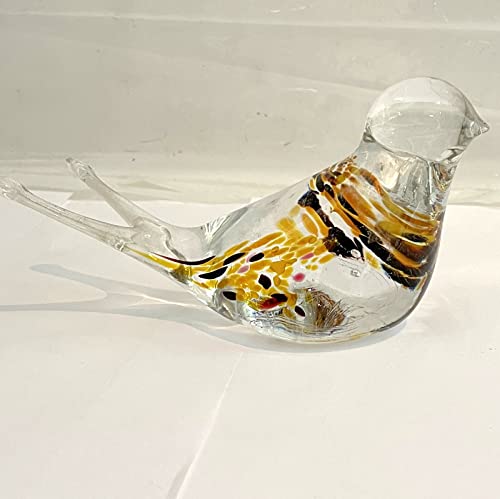Oberstdorfer Glashütte Oiseau en verre coloré 1 pièce en verre - Décoration à poser - Jaune orange clair - Fait main - Hauteur : environ 7 cm - Longueur : 13 cm Cover