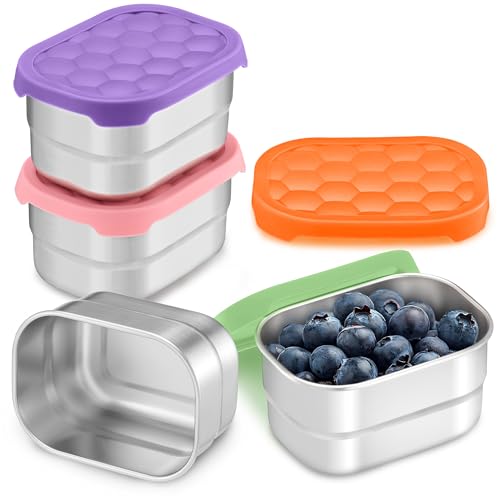 E-far 4-Pack Stainless Steel Snack Containers for Kids | 8oz Reusable Toddler Lunch Box Containers with Leak-Proof Lids for School/Daycare/Travel |...
