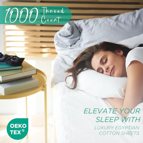 Image of 1000 Thread Count Egyptian Cotton Sheets California King Size, 4 Piece Cal King Set Bedding, 16 inch Deep Pocket Sheet Set, Ultra Soft Size Sheets Set, Long Staple Bedding Sheets - Silver Grey
