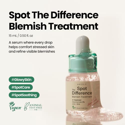 Image of AXIS-Y Spot The Difference Blemish Spot Treatment - 4-Terpineol 2% Niacinamide AHA BHA Soothes Breakouts & Skin Barrier Repair - Vegan Korean Skin Care Face Serum (0.50 fl. oz.)