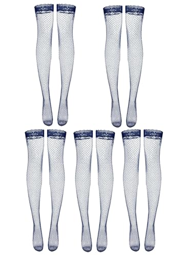 Image of Fishnet Thigh High Stocking 1 Pair Lace Top Sheer Over Knee Stocking Silky Stockings for Women
