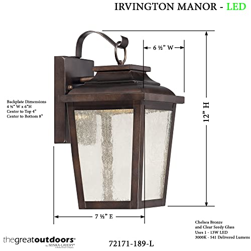 Image of THE GREAT OUTDOORS Irvington Manor 1 Light LED Wall Mount in Chelsea Bronze with Clear Seeded Glass