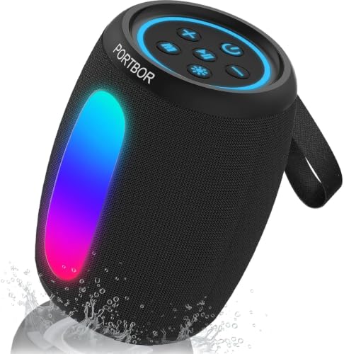 Portable Bluetooth Speaker Wireless, Powerful Stereo Sound, IPX5 Waterproof | 8 Dynamic LED Lights, 30H Playtime, BT 5.3, TWS Pairing, for Outdoor/Home/Party/Camping/Beach Essentials, Gifts for Men Women