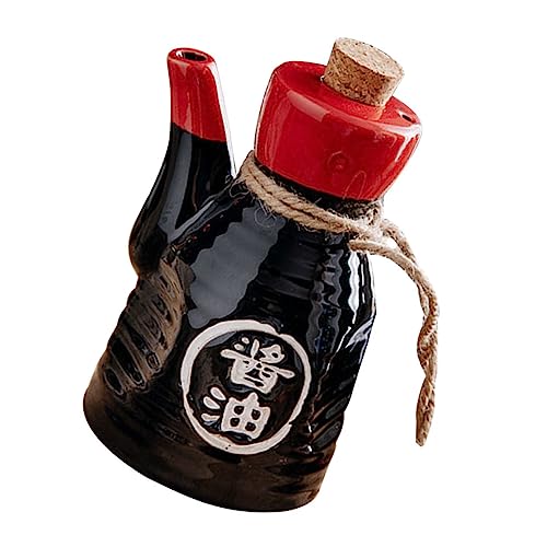 BESTonZON Ceramic Oil Dispenser Sauce Jar Japanese Vinegar Shoyu Soy Sauce Bottles Porcelain Condiment Holders with Cork Lid and Spout for Liquid Seasoning Kettle 200ml