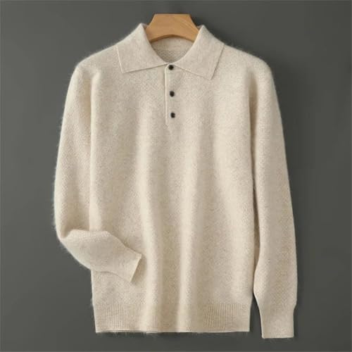 Men Polo Collar Pullover 100 Percent Wool Knitwear Warm Thick Long Sleeve Business Sweater2