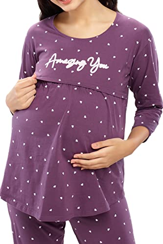 ZEYO-Womens-Cotton-Heart-Printed-Maternity-Feeding-Night-Suit-Set-of-Top-Pyjama-Nursing-Night-Dress-5629