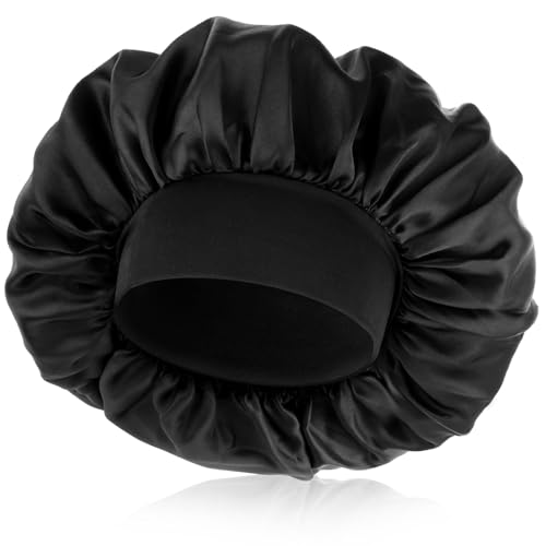WLLHYF Hauben für Männer, Satin-Haarhaube, verstellbare Schlafkappe aus weicher Seide, elastisches Band, wendbare große Schlafhaube für schwarze Frauen, lockige Haarzöpfe