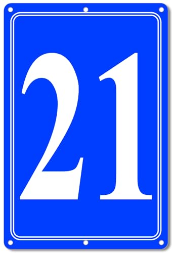 Image of Premium Aluminum Number Signs 21, Metal 12 inch X 8 inch Blue Numbered Signs Outdoor for Parking Lots, Floor, Dock, Court, Aisle, Field, High Visibility, No Fade, Weather-resistant