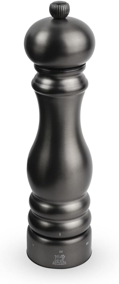 Paris Chef u'Select 22 cm Pepper Mill + Pepper Included - Made of Stainless Steel - 6 Predefined Grind Settings - Made in France - Carbon Colour