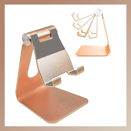 Support téléphone portable aluminium doré universel ajustable pour bureau et maison