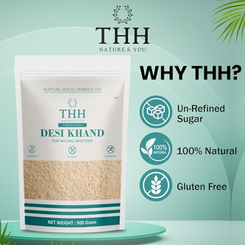 Image of THH Desi Khand Khandsari Raw Sugar - 1.8Kg (900gm - Pack Of 2) | Natural, Unrefined and Raw Sugarcane Khandsari Sugar For Healthy Eating | Chemical & Sulphur Free | Enriched with Essentials Nutrients