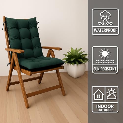 Miniatura 4 de Amazinggirl Cojín Silla Jardín Respaldo Alto Set: 2x 50x120 Cm - Colchón Asiento Exterior Mueble Patio Confort Impermeable Grueso Protección Verde Terraza Sol