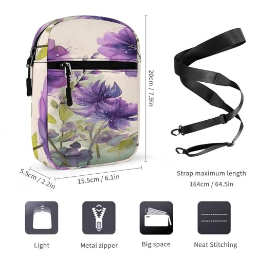 Small Satchel,Watercolor Style Purple Flowers Print Small Shoulder Bag,small Messenger Satchel Bags,mini Bag with Adjustable Strap2