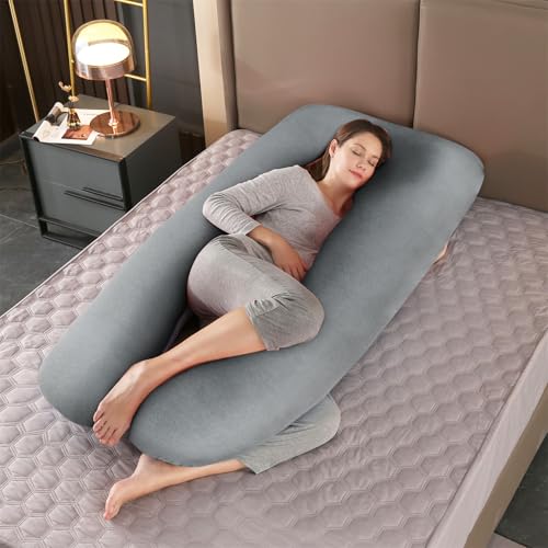 Image of Pregnancy Pillow Cover (ONLY Pillowcase) - U Shaped Pillow Case - Maternity Body Pillow Cover - Removable Soft Cotton Cover (Grey)