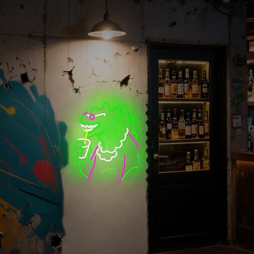 Image of Funny Neon Signs Dimmable LED Trendy Dinosaurs Neon Signs for Wall Decor Mens Cave Urban Style Home Bar Bedroom Art Decor Christmas Gifts